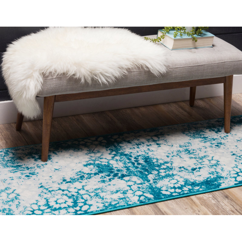 Brandt Floral Area Rug, Runner 3'3" x 16'5", Turquoise/White