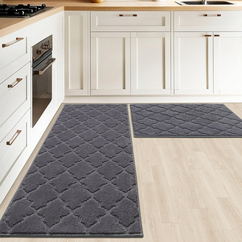 Nonslip Kitchen Rug Set 2 Pack, 51X76cm+51X122cm, Dark Grey