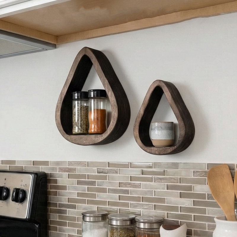 2 Pieces 100% Plywood Teardrop Wall Mounted Accent & Display Shelf