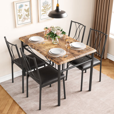 Ensemble de table de salle à manger 5 pièces pour 4 personnes avec structure en métal et plateau en bois - table de cuisine rectangulaire pour petit coin-repas