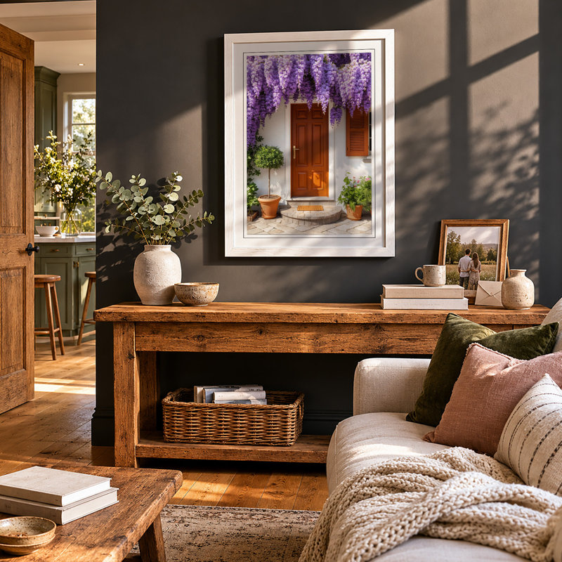 Wisteria Doorway Coastal - Framed Print, A1 - 84.1 x 59.4 cm, White