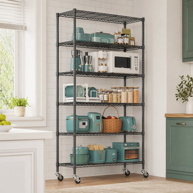 Étagère grillagée à 3 niveaux avec roulettes, support de rangement réglable en métal pour petits espaces, organisateur de rangement robuste pour garde-manger, cuisine, garage, salle de lavage, acier au carbone