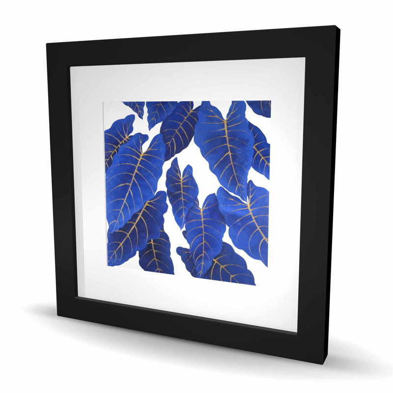 Feuilles bleues tropicales abstraites - décor botanique exotique, H 16 po x l 16 po, Noir