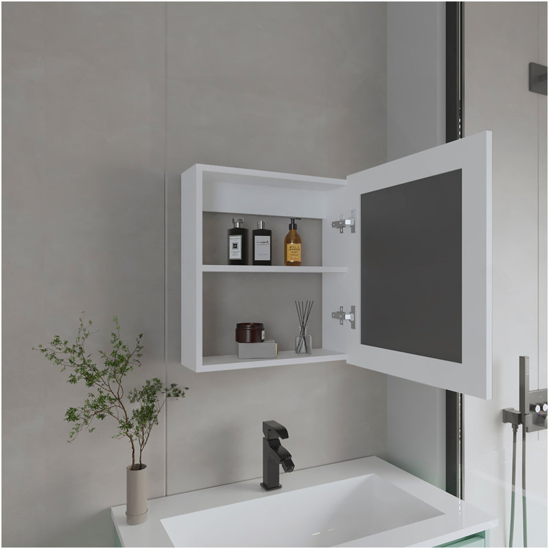 Pharmacie H 20,5 po, avec 2 tablettes, 1 porte et 1 miroir, blanc, Blanc