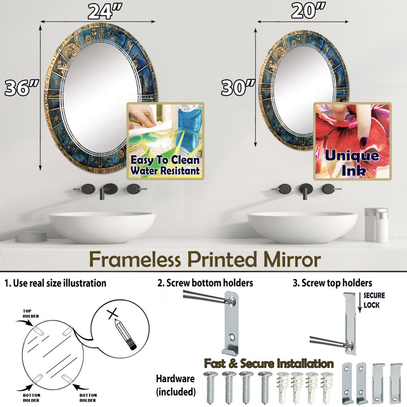 Apogeeville - Miroir mural moderne ovale, 36 po x 24 po