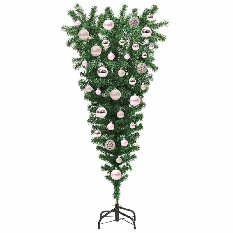 vidaXL Upside-down Artificial Pre-lit Christmas Tree with Ball Set, 3.94 ft