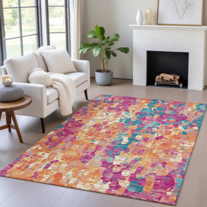 Tapis intérieur / extérieur lavable à la machine Xhevrie, Rectangle 2 pi 6 po x 3 pi 10 po