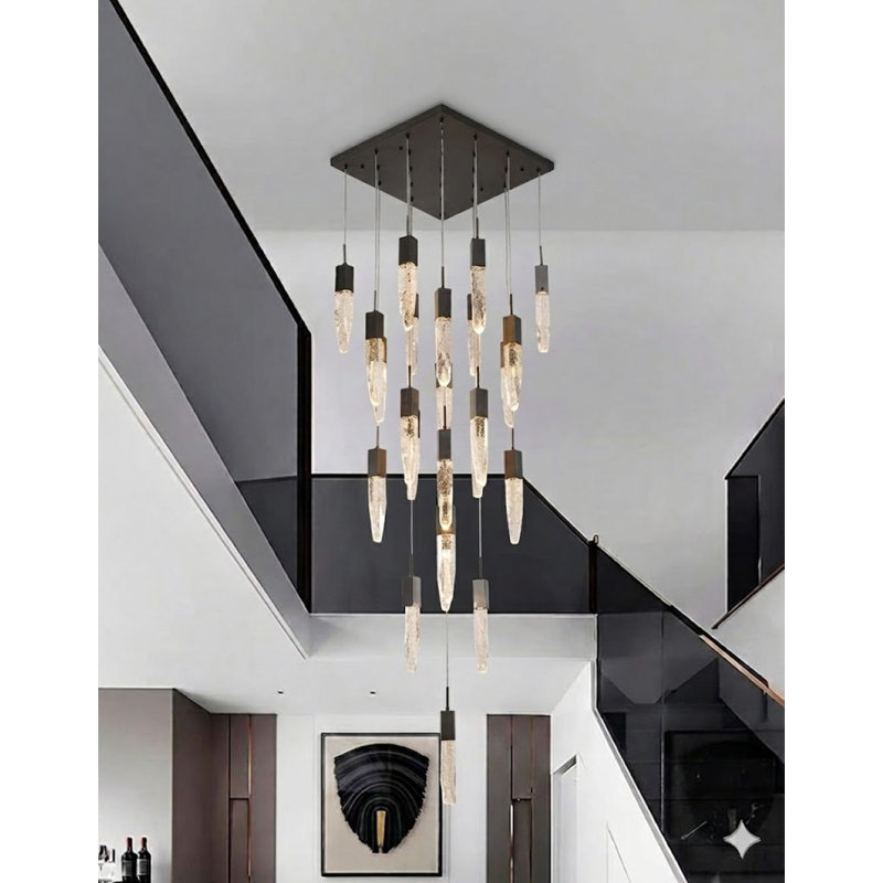 Lustre en cristal suspendu 25 lumières Aaleiah, Noir mat