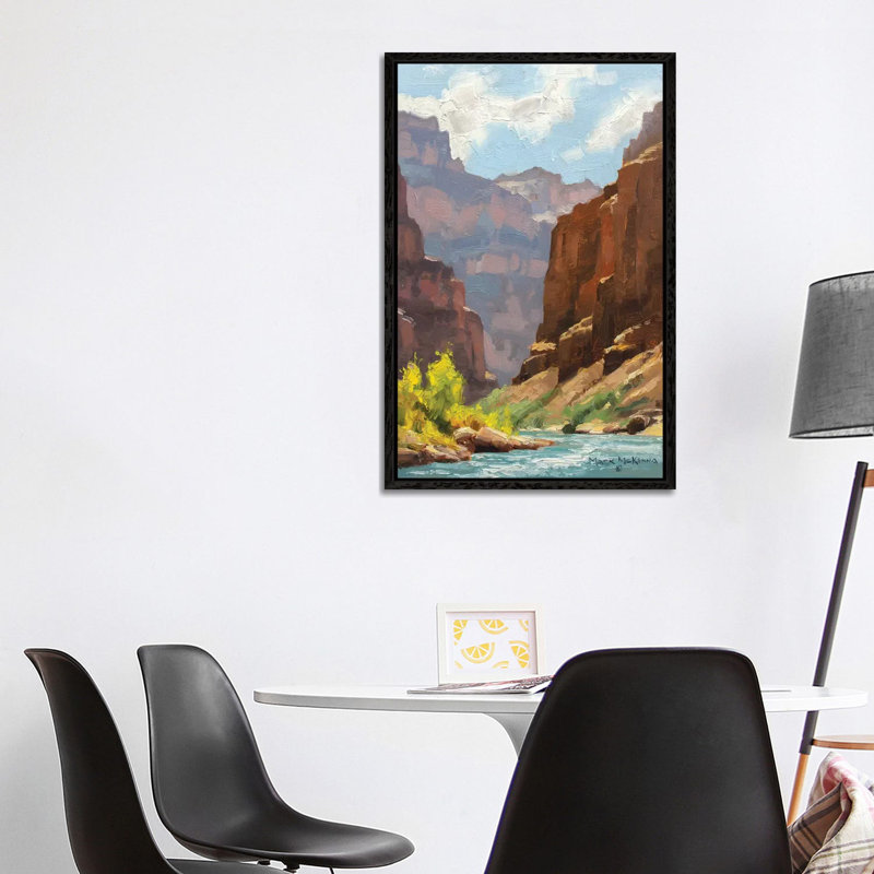 Receeding Cliffs 1 Piece Painting on Canvas, 101.6cm H x 66.04cm W x 3.81cm D, Black Framed