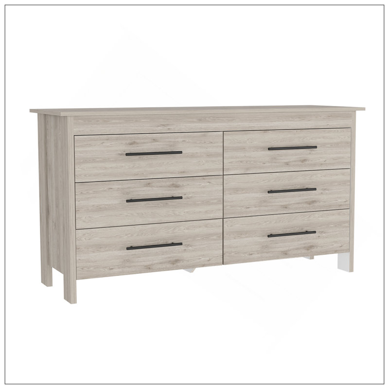 Commode double 6 tiroirs, quatre pieds, dessus, six tiroirs - gris clair, Gris