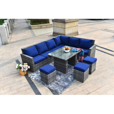 Outdoor 8-Piece Wicker Aluminum Sectional Seating Group with Cushions by Latitude Run