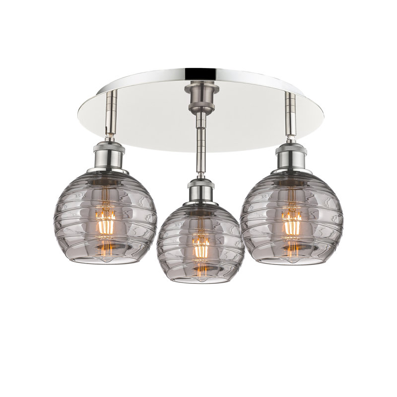 Essex Glass Flush Mount, Polished Nickel, 9.13" H x 17.63" W x 17.63" D
