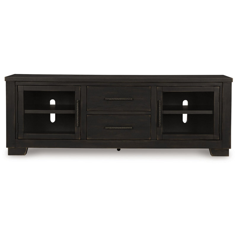 Grande console multimédia Galli, 2 tiroirs, 4 tablettes, bois, 80 po, Noir, noir, noir, noir