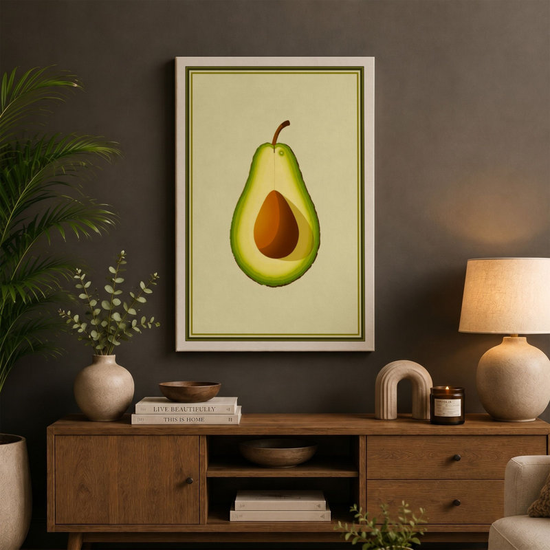 Avocado Cross-Section Botanical - Wrapped Canvas, 36x24 - 91.4 x 61.0 cm, Terracotta Border