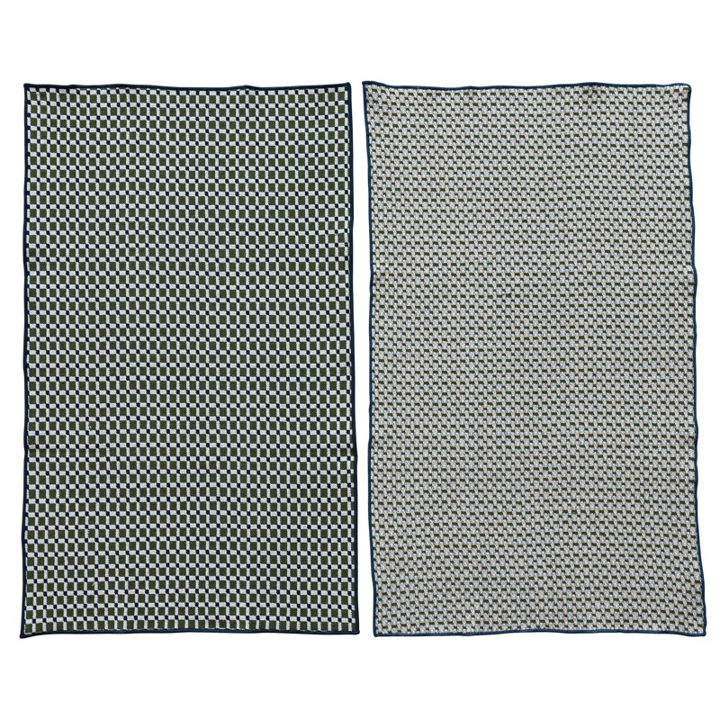 Woven Cotton Tea Towel With Pattern And Stitched Edge