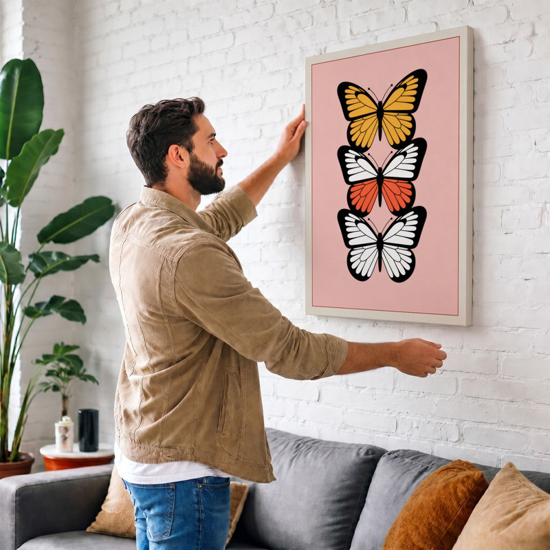 Butterflies in Formation Modern Canvas Art Print, 30x20 - 76.2 x 50.8 cm, Black Border