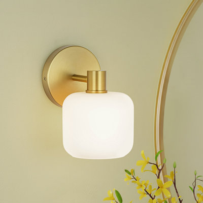 Mid-Century 1-Light Short Cylindrical Glass Wall Sconce