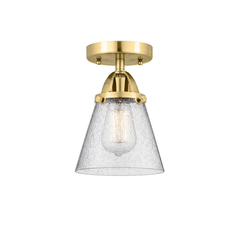 Plafonnier semi-encastré en verre à DEL, Grainé, H 9,25 po x l 6,25 po x P 6,25 po, Or satiné