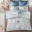Édredon grand Isla bleu - coton réversible 8 pièces, aquarelle, motif floral en coton, détails de broderie,