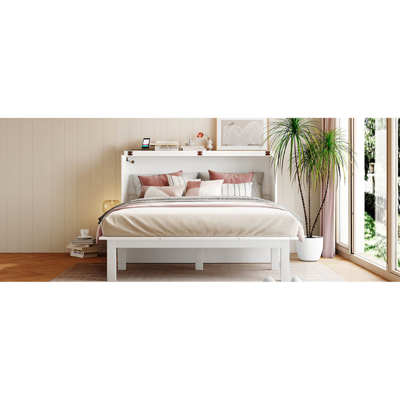 Grand lit Space avec tablette de rangement électrique et de bureau amovible - stable et durable, Grand lit, Blanc