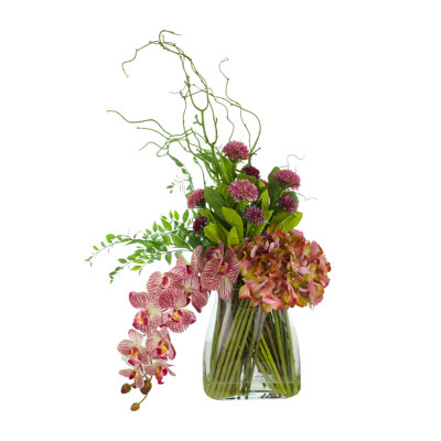 Modern Centerpiece with Orchids, Dahlias and Hydrangeas