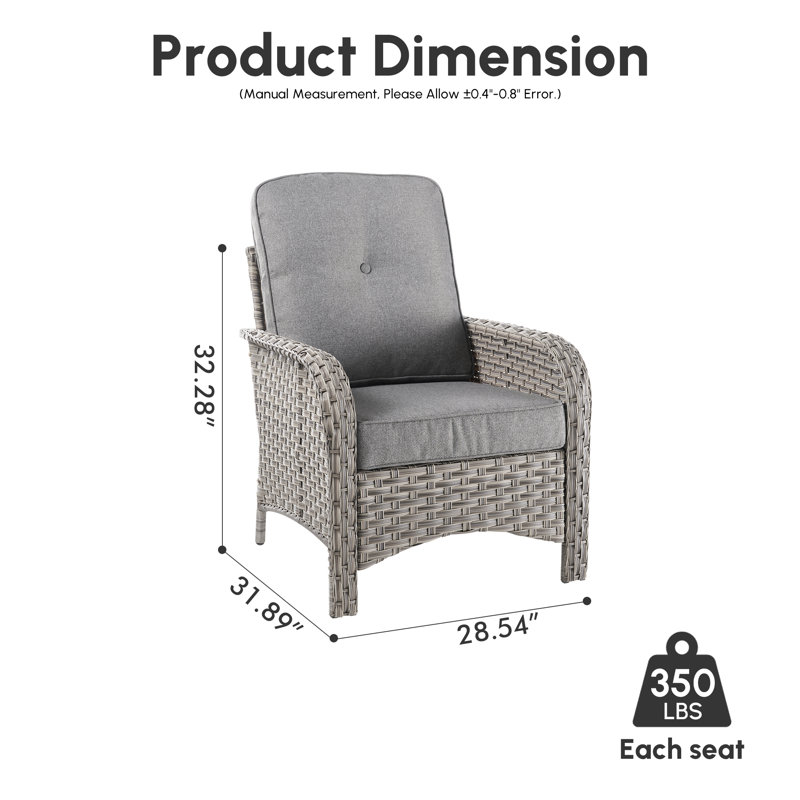 Emroy 2 - Person Outdoor Wicker Chairs, All Weather High Back Rattan Chairs 2-Seater with Comfy Cushions, Gray