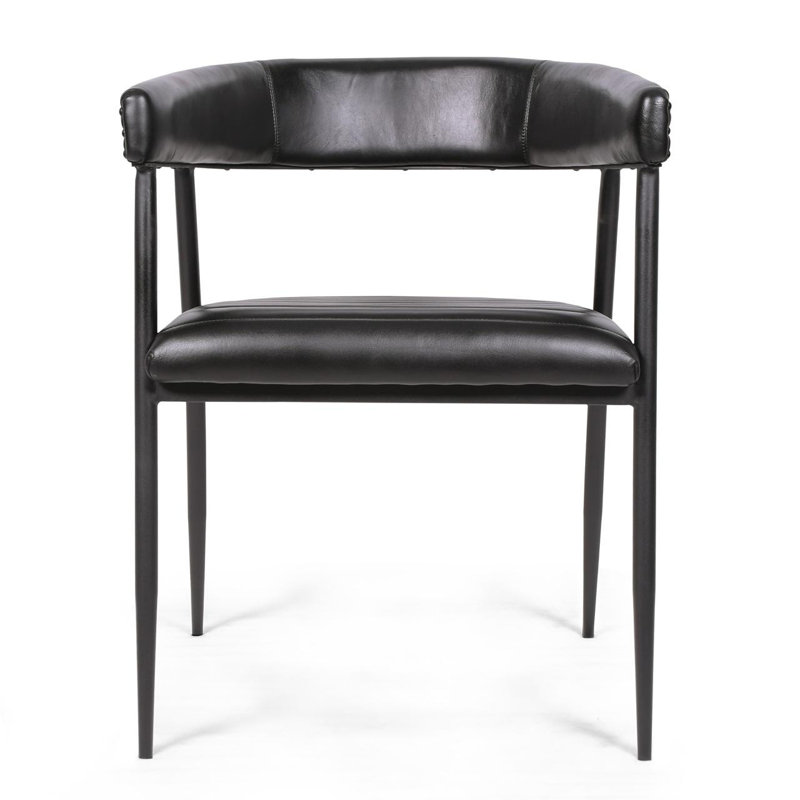 49cm H Genuine Leather Upholstered Dining Chair, Black