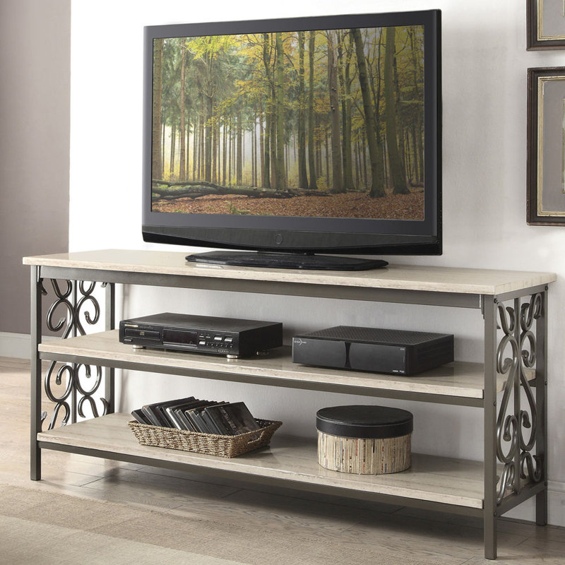 Meuble télé avec plateau en faux marbre et tablettes 1 pièce
