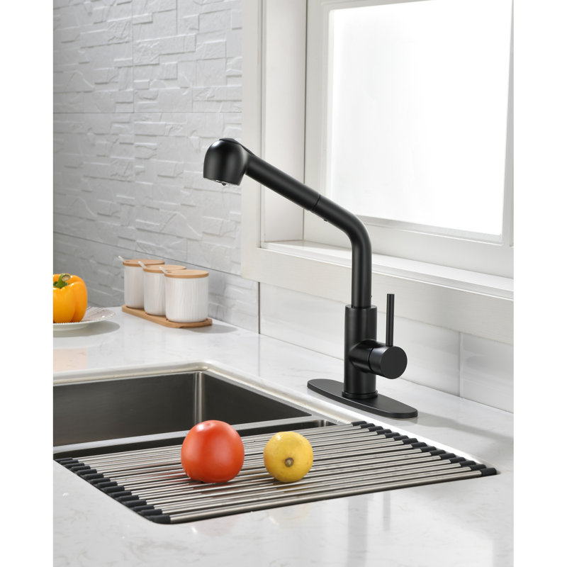 Matte Black Kitchen Sink Faucet With Pull Down Spray Head, Single Handle 360 Rotatable High Spout. Corrosion And Rust Coating For Prolonged Use. Control Water Temperature Flow Easily One Handle.