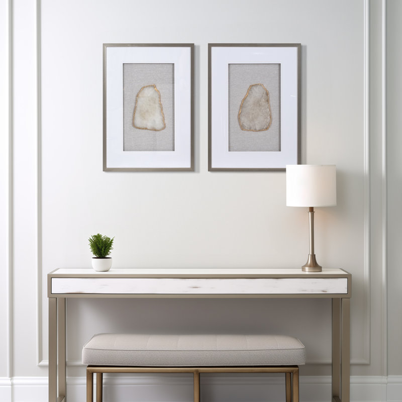 Aldora Tan & Gold 28" Framed Canvas Art Set of 2 - Stone & Polyester Canvas Modern Glam Wall Decor