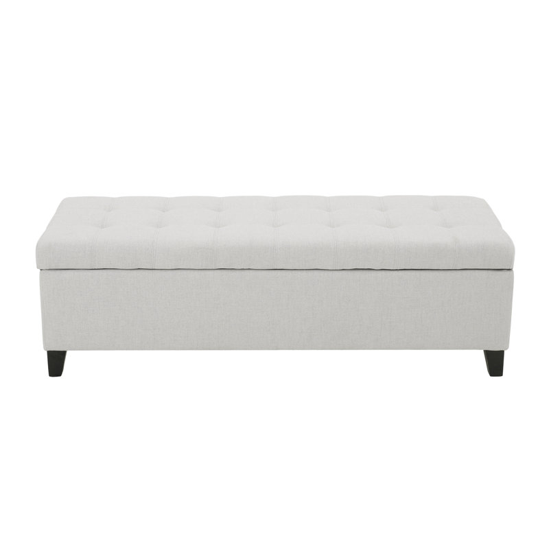Tufted Fabric Flip Top Storage Bench, White