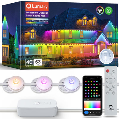 Lumary pour l'extérieur Lumary 53 pi avec 40 lumières DEL RVBAICW 2400LM, étanche IP67, contrôle IC et modes scène pour la décoration de Noël d'Halloween, fonctionne avec Alexa et l'assistant Google