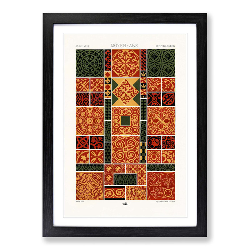 A Middle-Ages Pattern by Albert Racinet - Picture Frame Painting Print, 87cm H x 62cm W x 2cm D, Black Framed