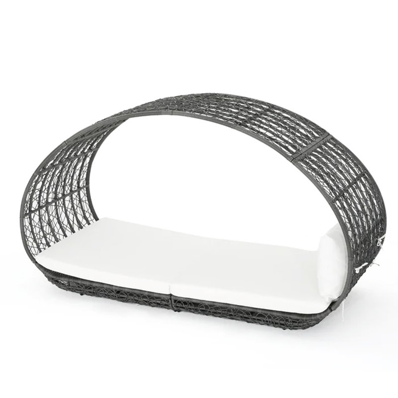 Gray and White Aluminum Wicker Outdoor Daybed with Cushions