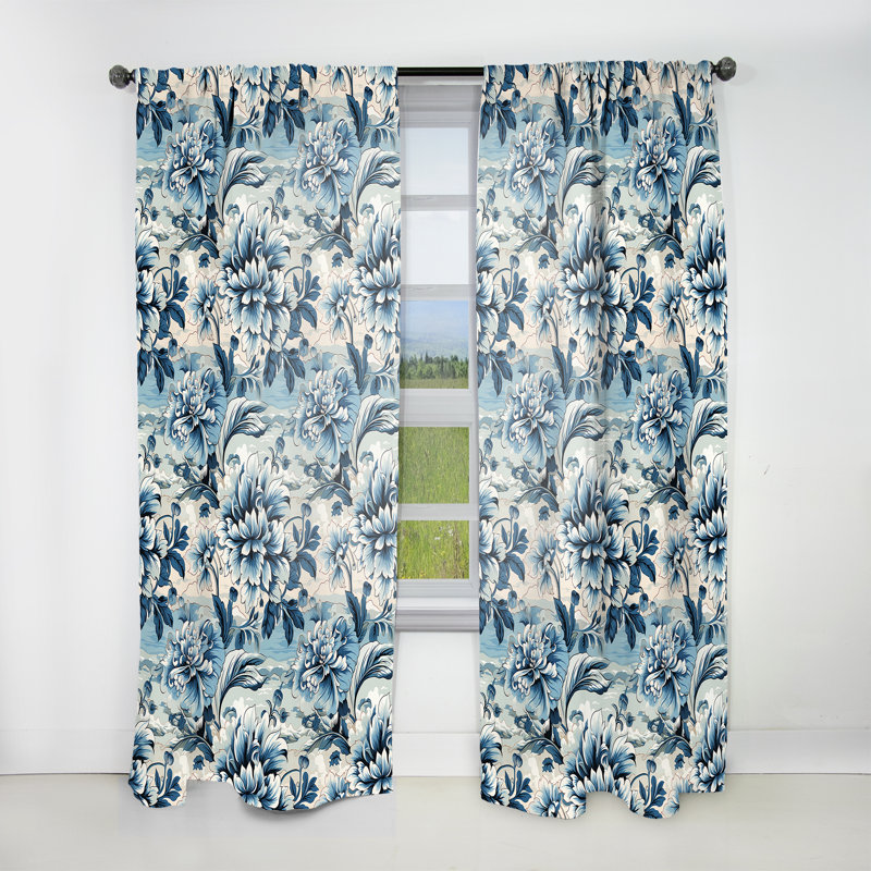 Maritime Damask Voyage Floristry I - Damask Curtain - Velvet Room Darkening - 1 Panel, 52" W x 90" L