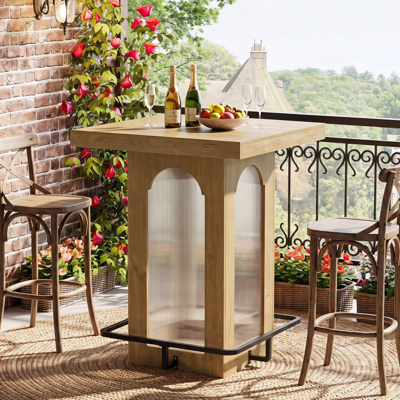 Square Bar Table, High Top Cocktail Pub Table with Led Lights