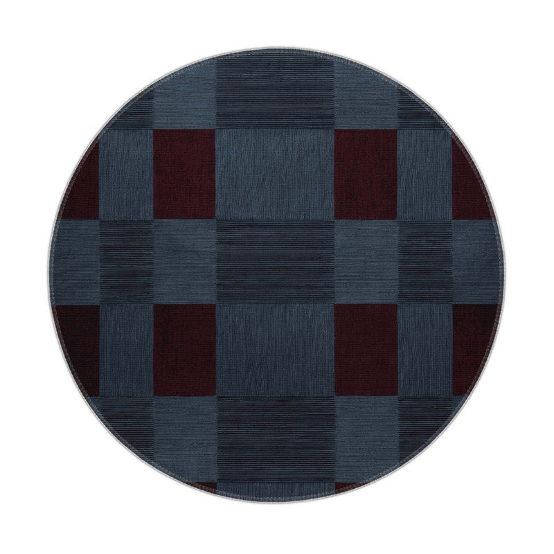 Checkered Gray Indoor and Outdoor Area Rug, Round 5'