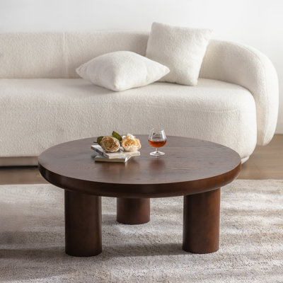 35.4" Modern Round Coffee Table With 3 Legs Pedestal For Living Room&Bedroom