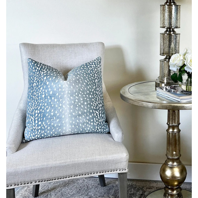 Linen Antelope Throw Pillow Cover, Blue Animal Print, 22" H x 22" W
