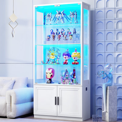 67" Display Cabinet with Glass Doors, 4-Tier Curio Cabinet with 2 Removable Glass Shelves