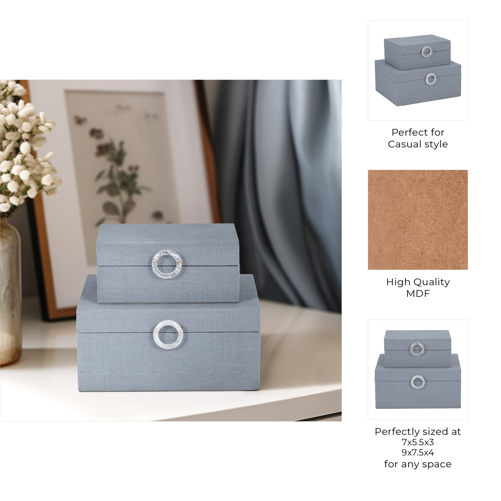 Sagebrook Home Fawn Wood Box Set, Blue