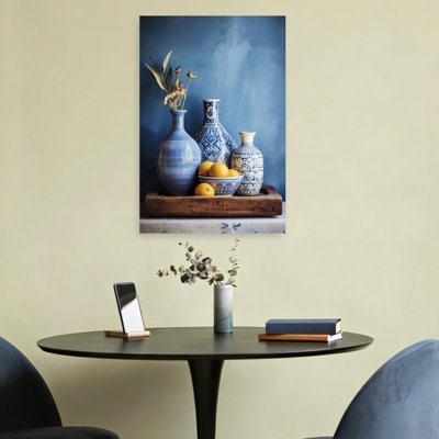 Blue Harmony Still Life Rustic Traditional Vintage Wall Art Print 1 Piece Wrapped Canvas Wall Art