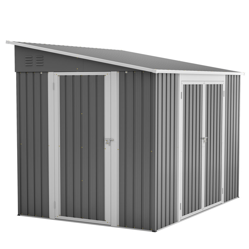 8 Ft. W X 6 Ft. D Metal Lean-to Storage Shed Two Entrances Three Doors With Foundation Kit