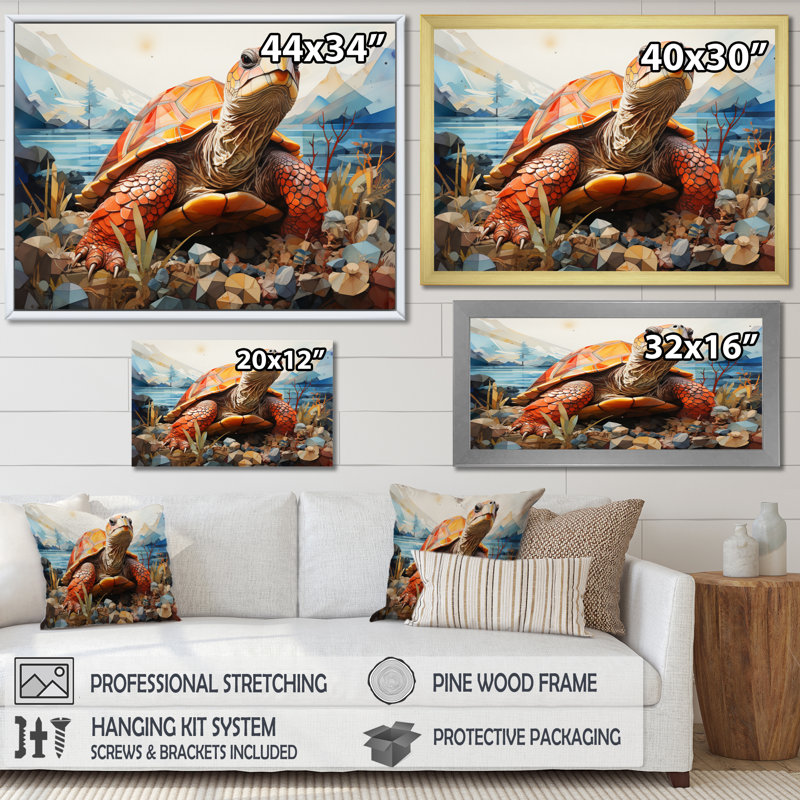 Turtle Portrait Geometric At Beach - Animals Canvas Prints, Toile tendue, H 16 po x l 32 po x P 1 po