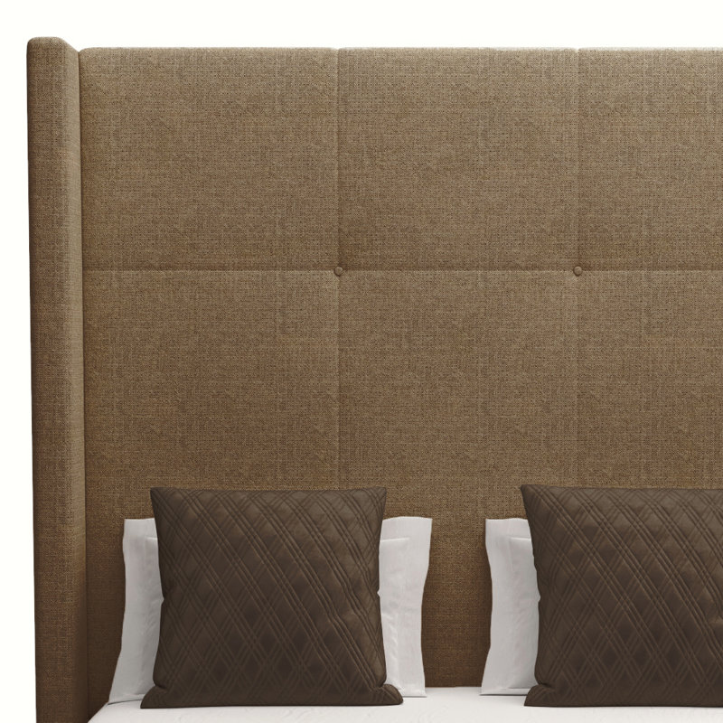 Lit tapissier standard Esparto, Revolution® en lin brun, Très grand lit taille haute
