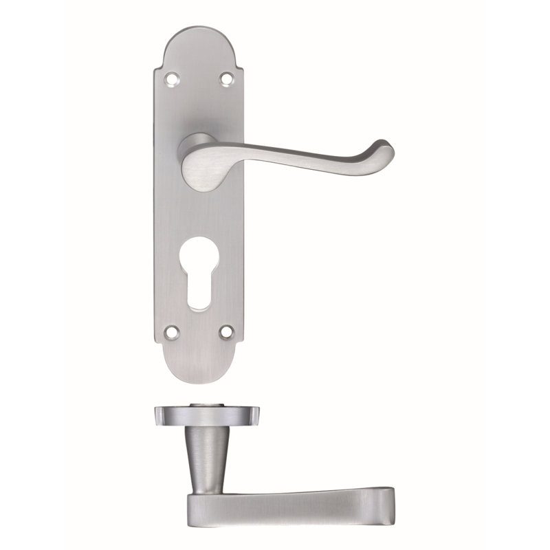 Patternsin Lock Door Handle, Satin Chrome