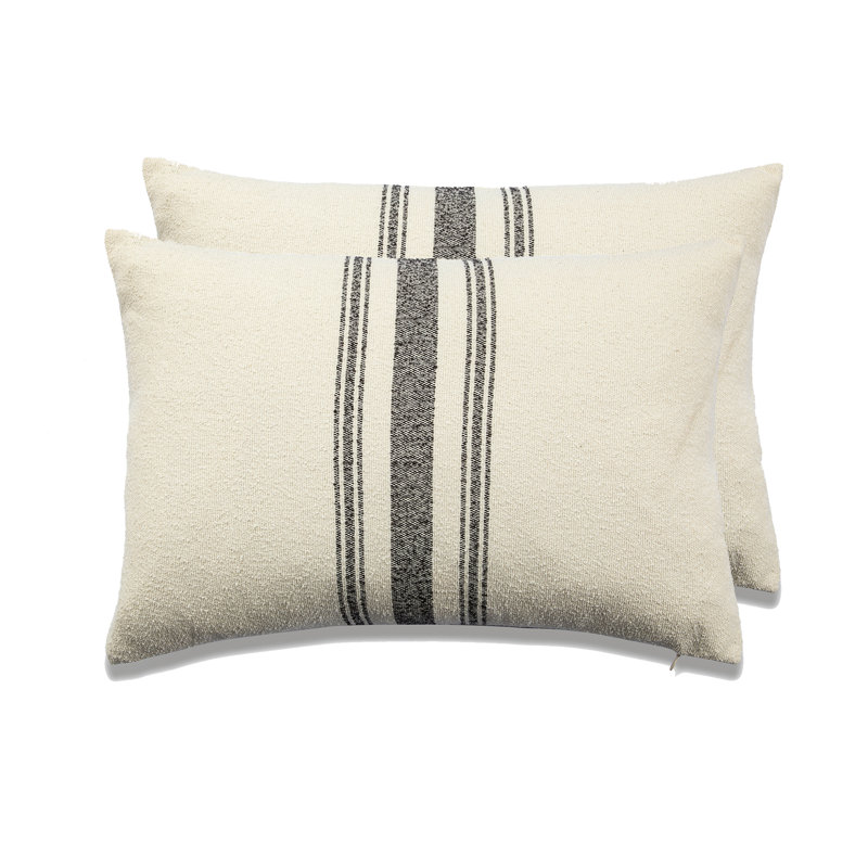 French Stripe Striped Cotton Blend Pillow Cover, Black