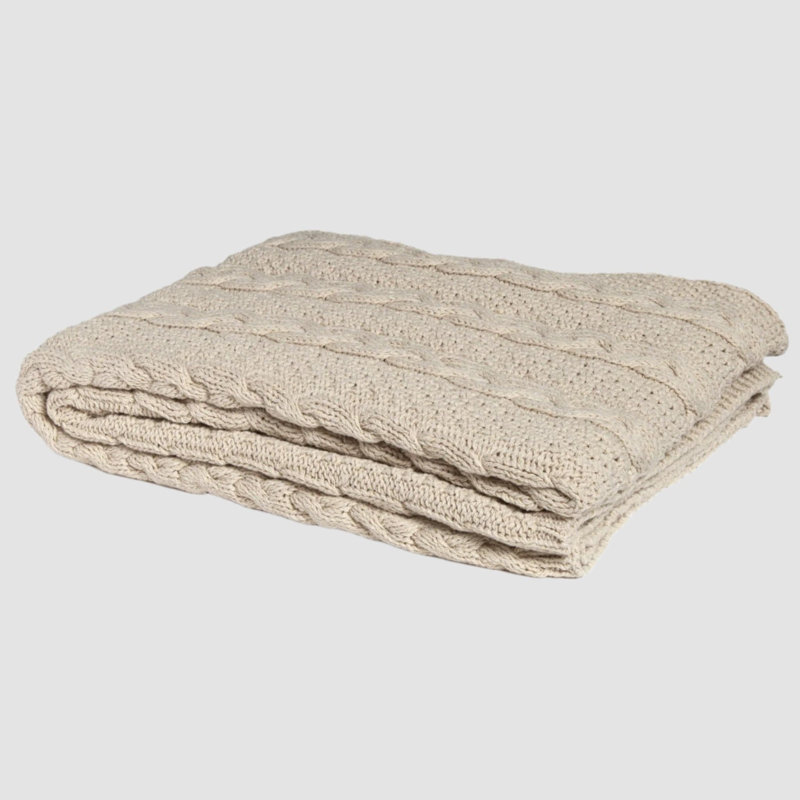 In2Green Classic Textured Cable Knit Beige Throw