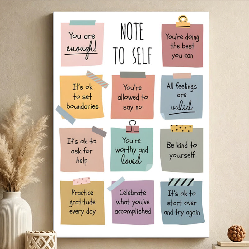 'Self-Affirmation Positive Sticky Notes' Illustration Canvas Print