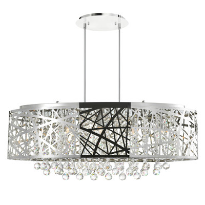 32'' Stainless Steel Kitchen Island Chandelier – 8-Light Modern Drum Fixture with G9 Bulb Base